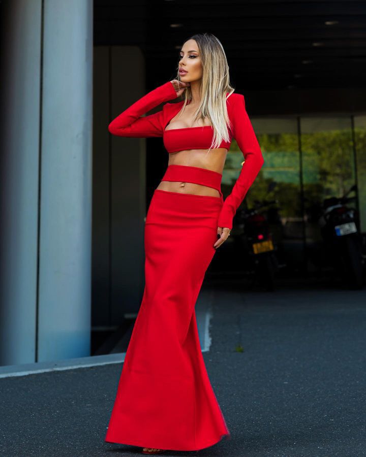 Long Sleeve Two Piece Maxi Dress HV8590