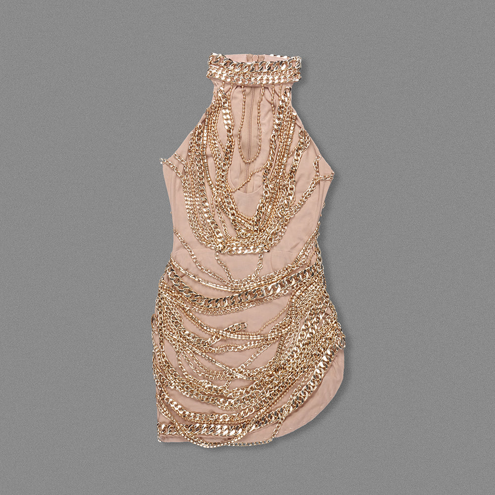 Halter Chain Detail Dress Nude HV1970