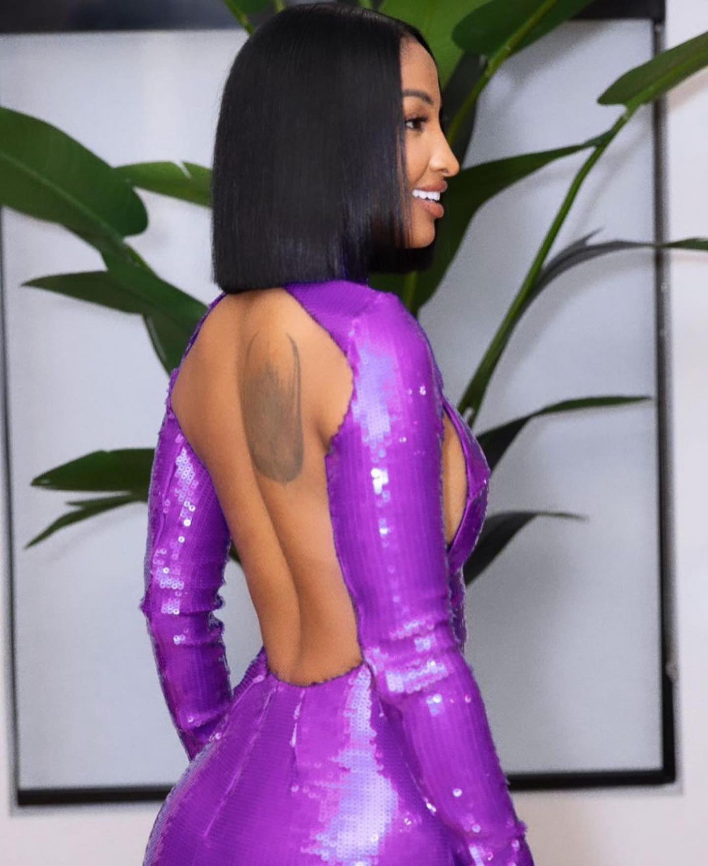 Long Sleeve Sequin Backless Dress Purple HV1009