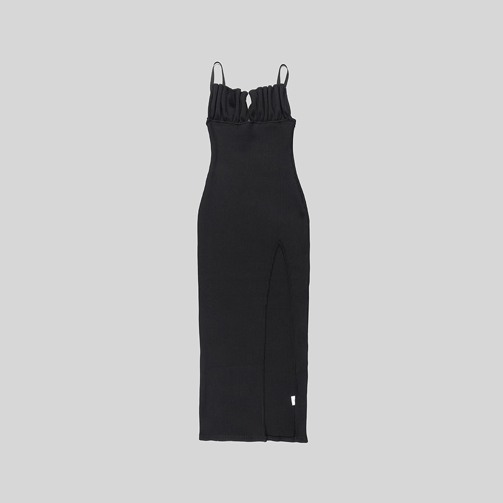 Draped Bustier Ribbed Midi Dress HV9839