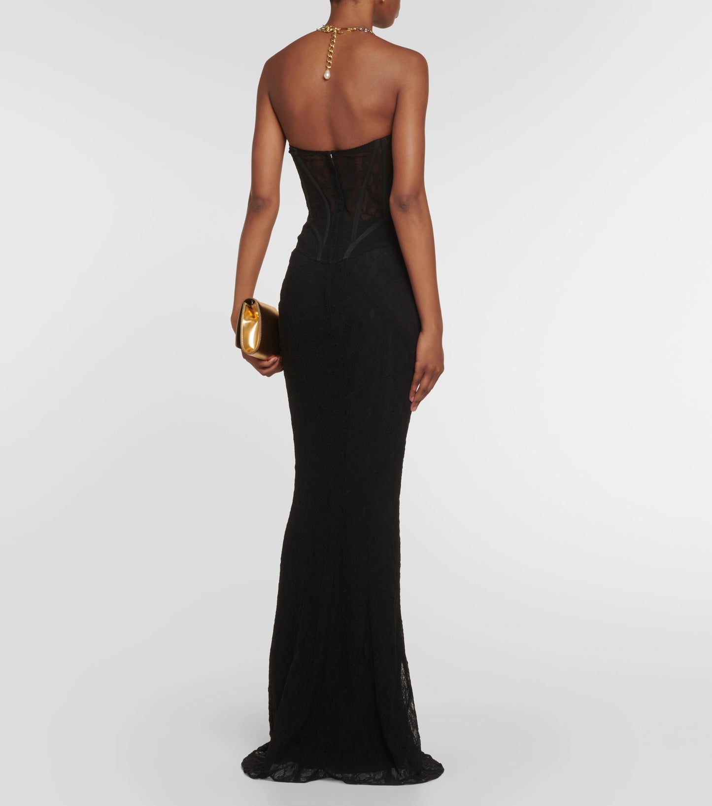 Strapless Lace Corset Two Piece Maxi Dress Black HV1056