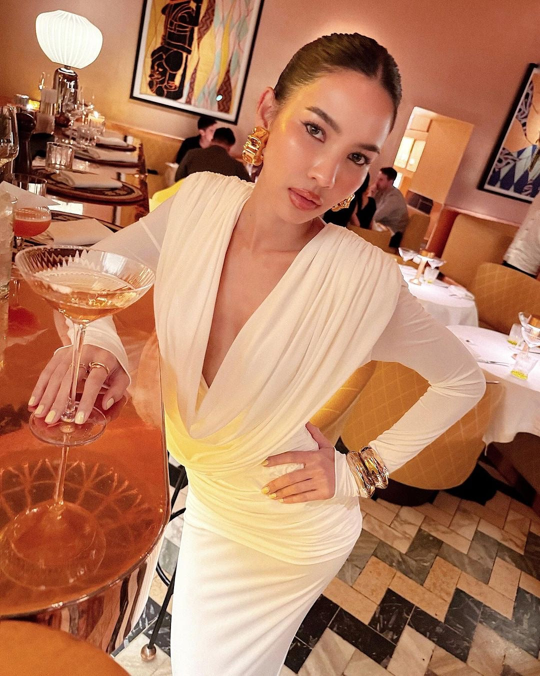Long Sleeve Draped Backless Maxi Dress HV2076