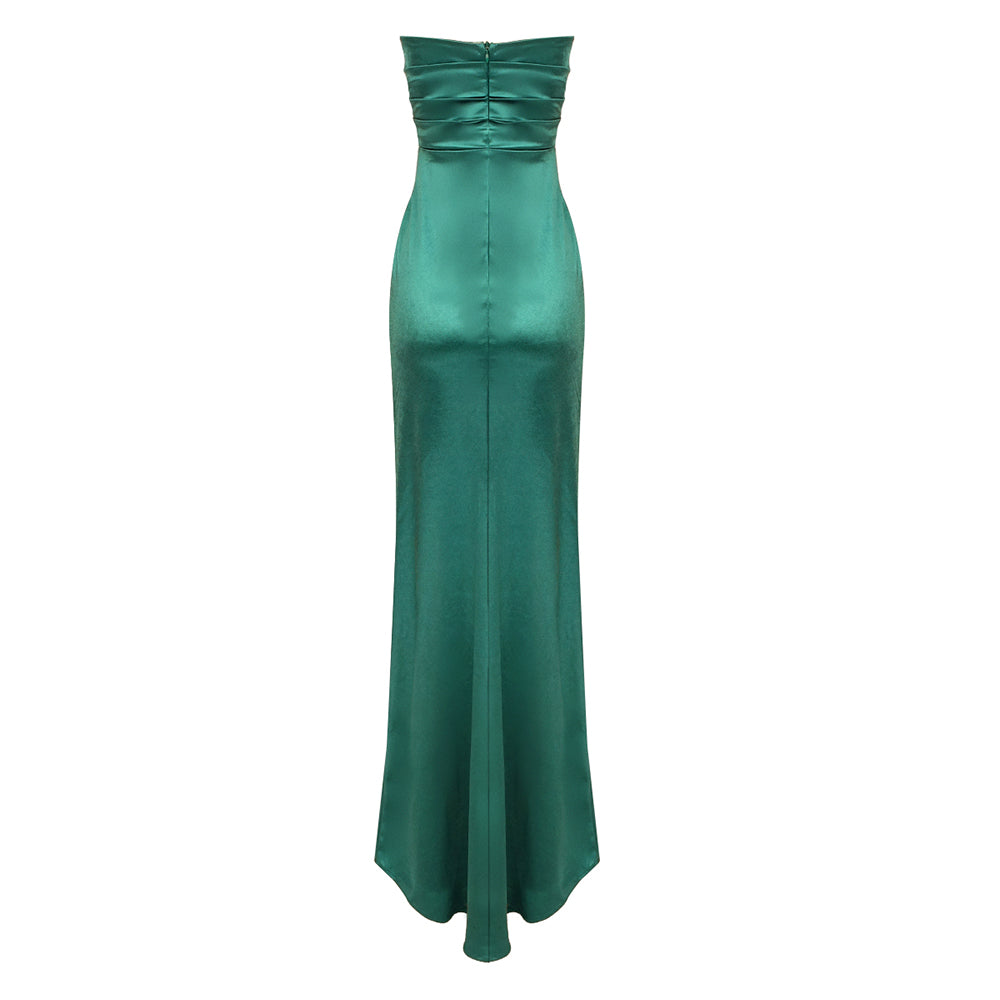 Strapless Draped Maxi Silk Dress Green HV9938