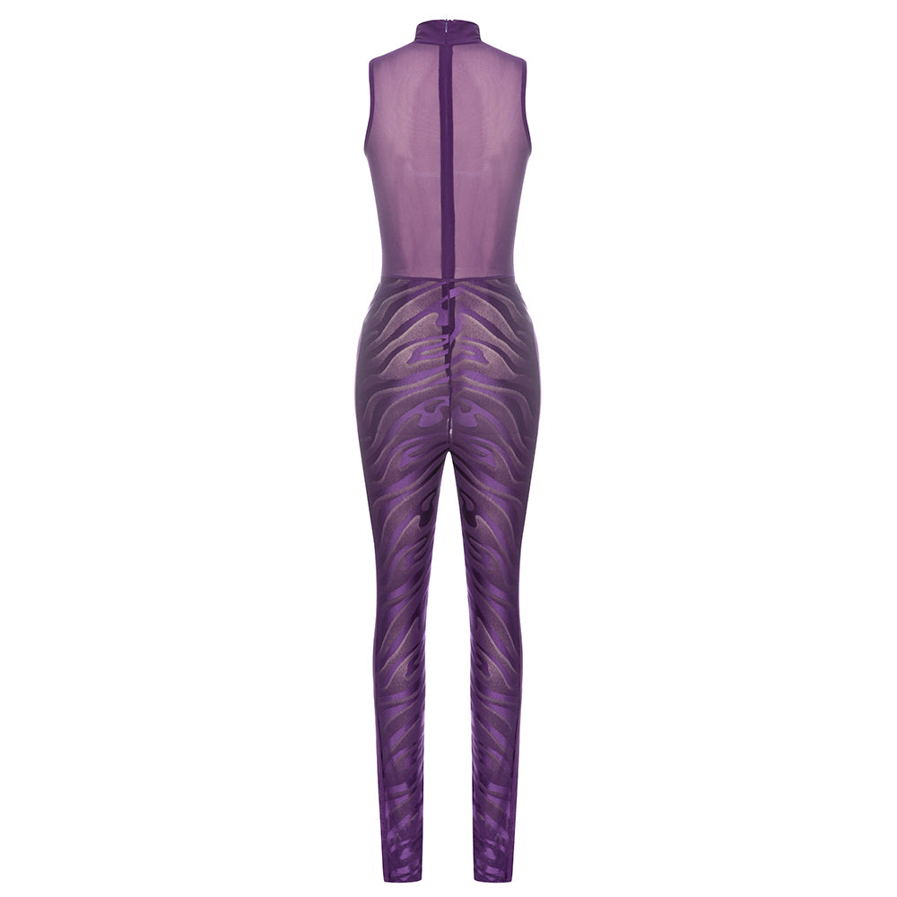 Velvet Mesh Jumpsuit Purple HV9750