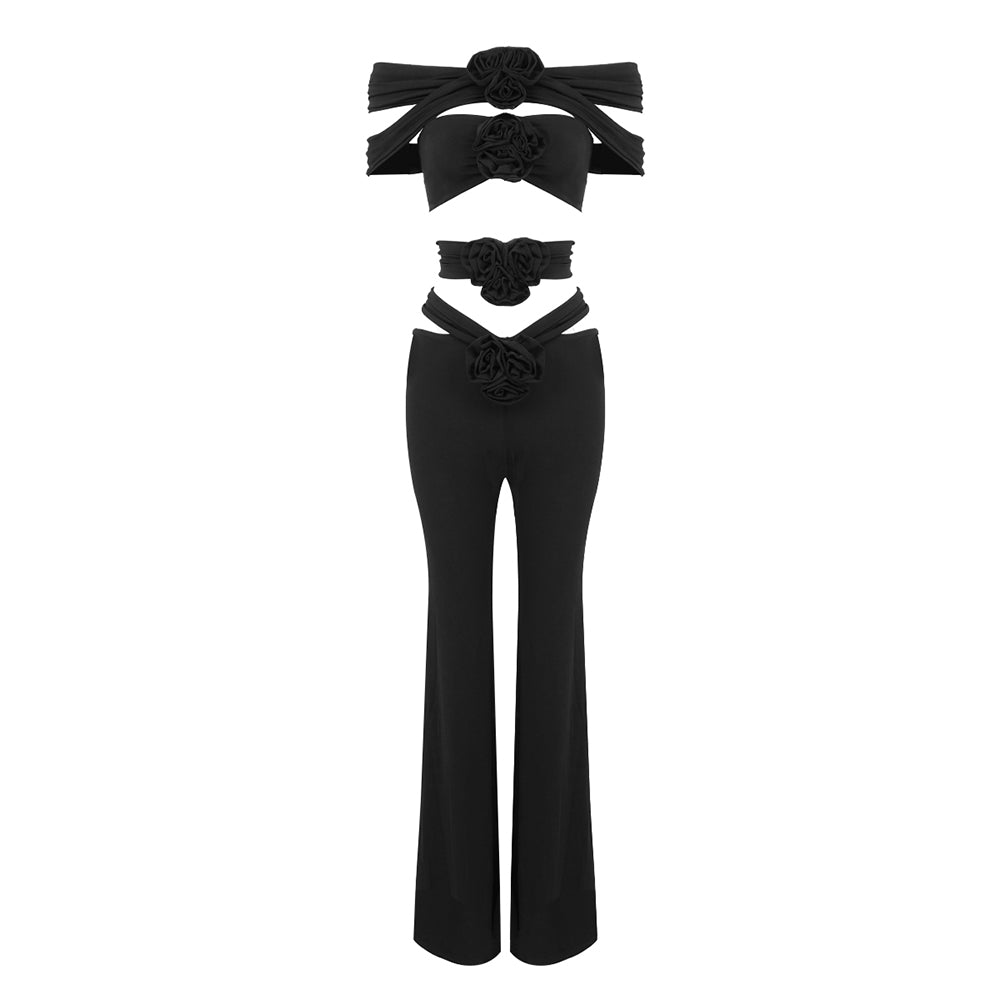 Flower Detail Cut Out Jumpsuit Black HV9507