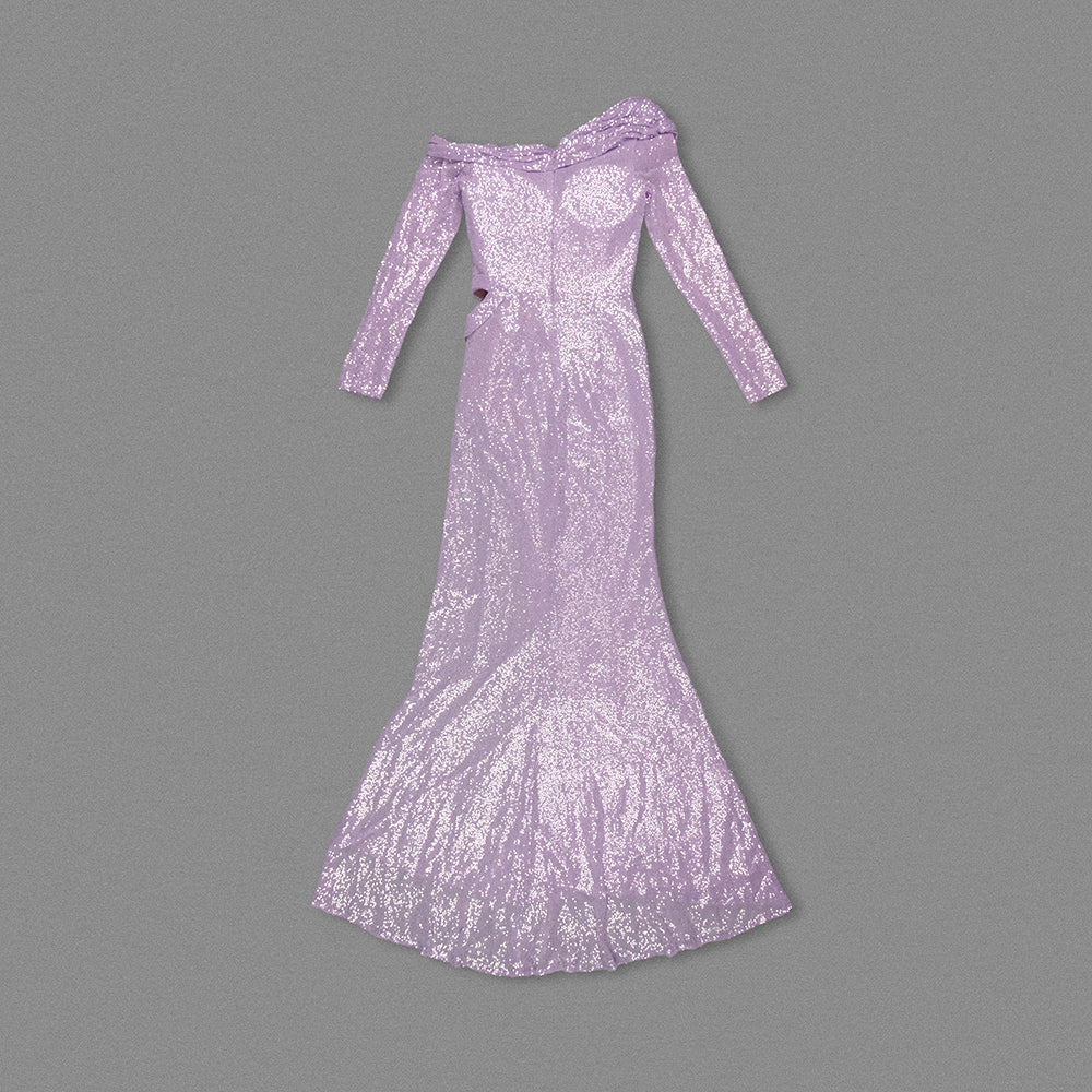 Long Sleeve Floral Sequin Maxi Dress Lavender HV1797