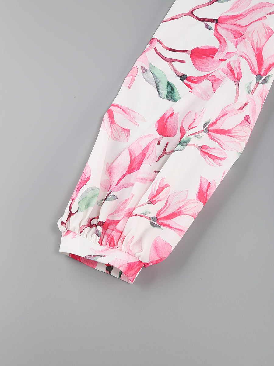 One Sleeve Floral Ruffle Maxi Dress Rose Pink HV1367