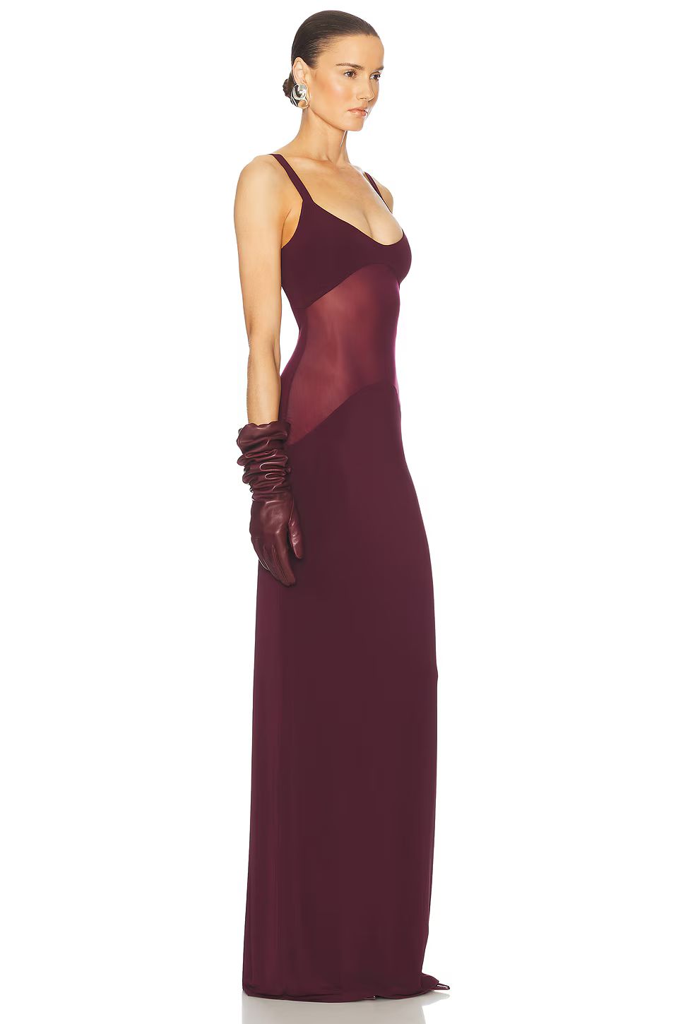 Mesh Insert Maxi Dress Burgundy HV2032