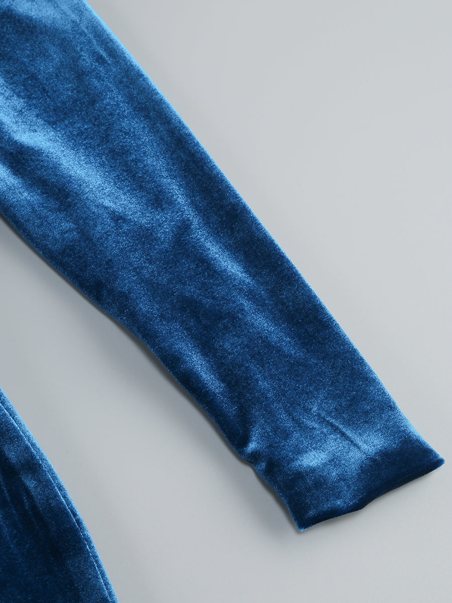 One Sleeve Maxi Velvet Dress Blue