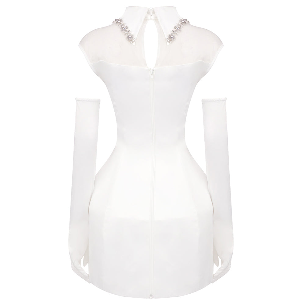 Pearl Detail A Line Dress White HV1689