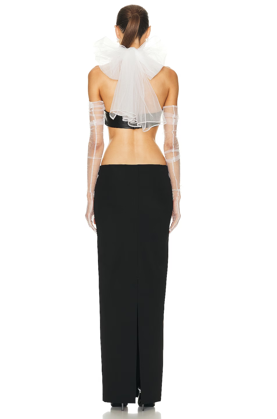 Halter Mesh Two Piece Maxi Dress Black White HV9713