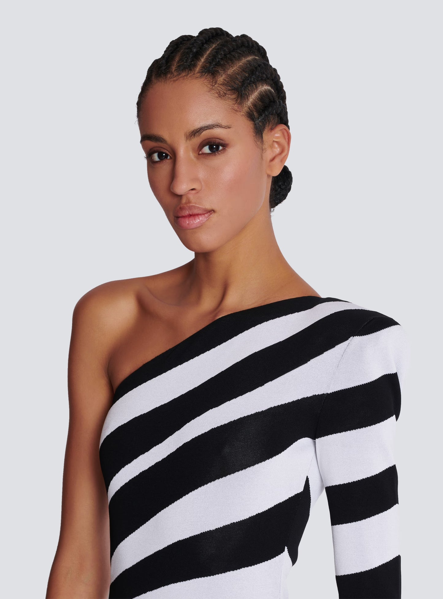 One Sleeve Striped Maxi Dress Black White HV1823