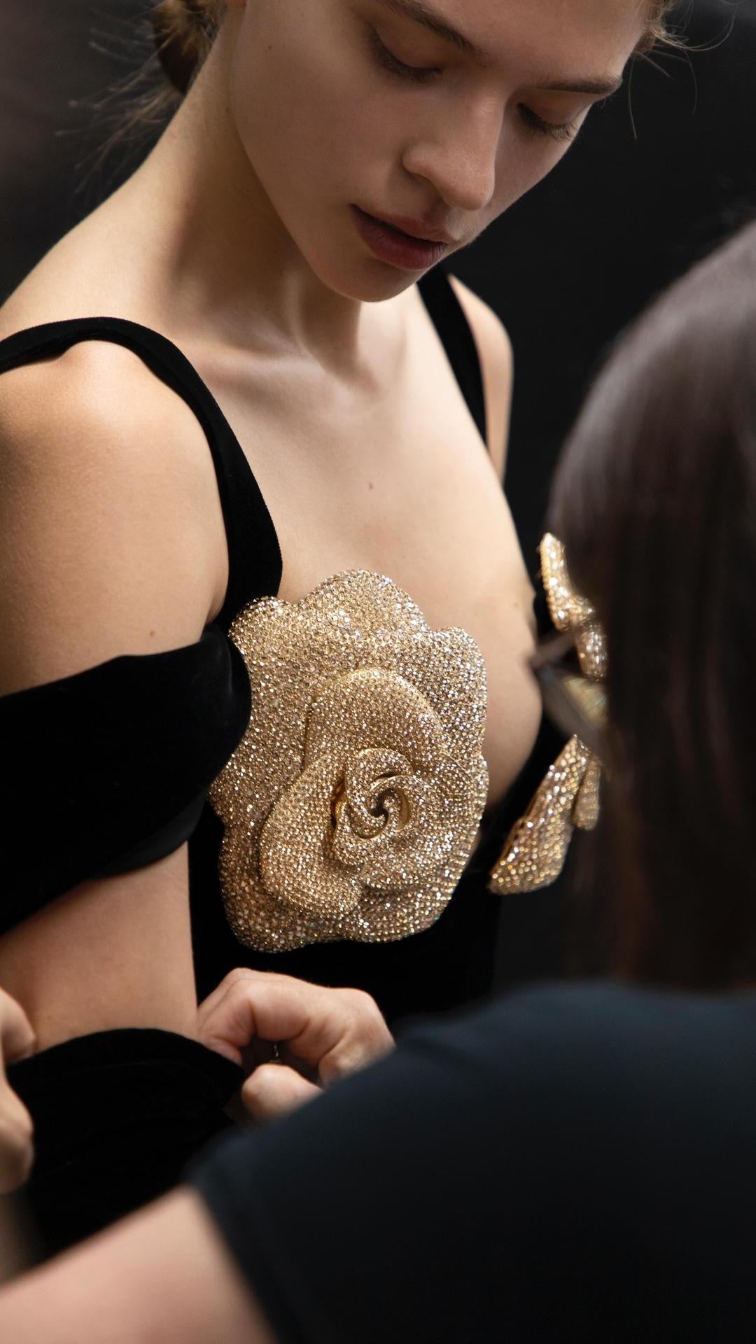 Sparkly Rose Bustier Maxi Dress Black HV1082