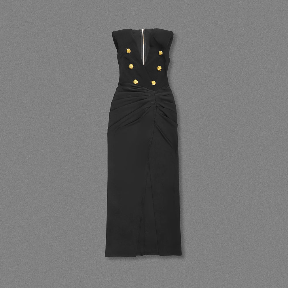 Button Detail Maxi Dress Black HV2128