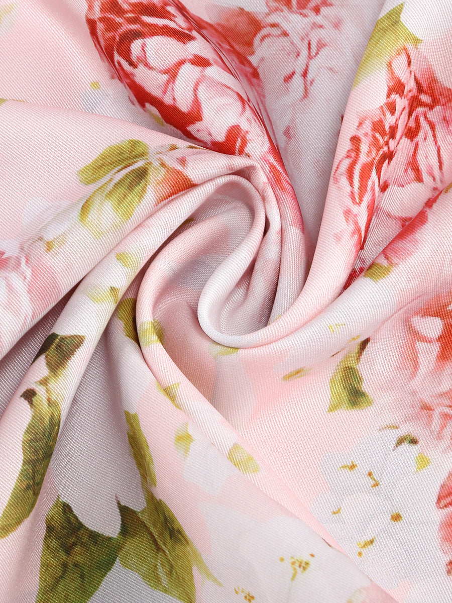 Bustier Lace Floral Maxi Dress Pink