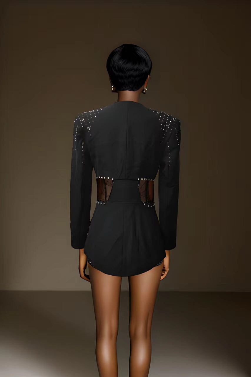 Crystal Sequin Bustier Two Piece Set Black HV1248