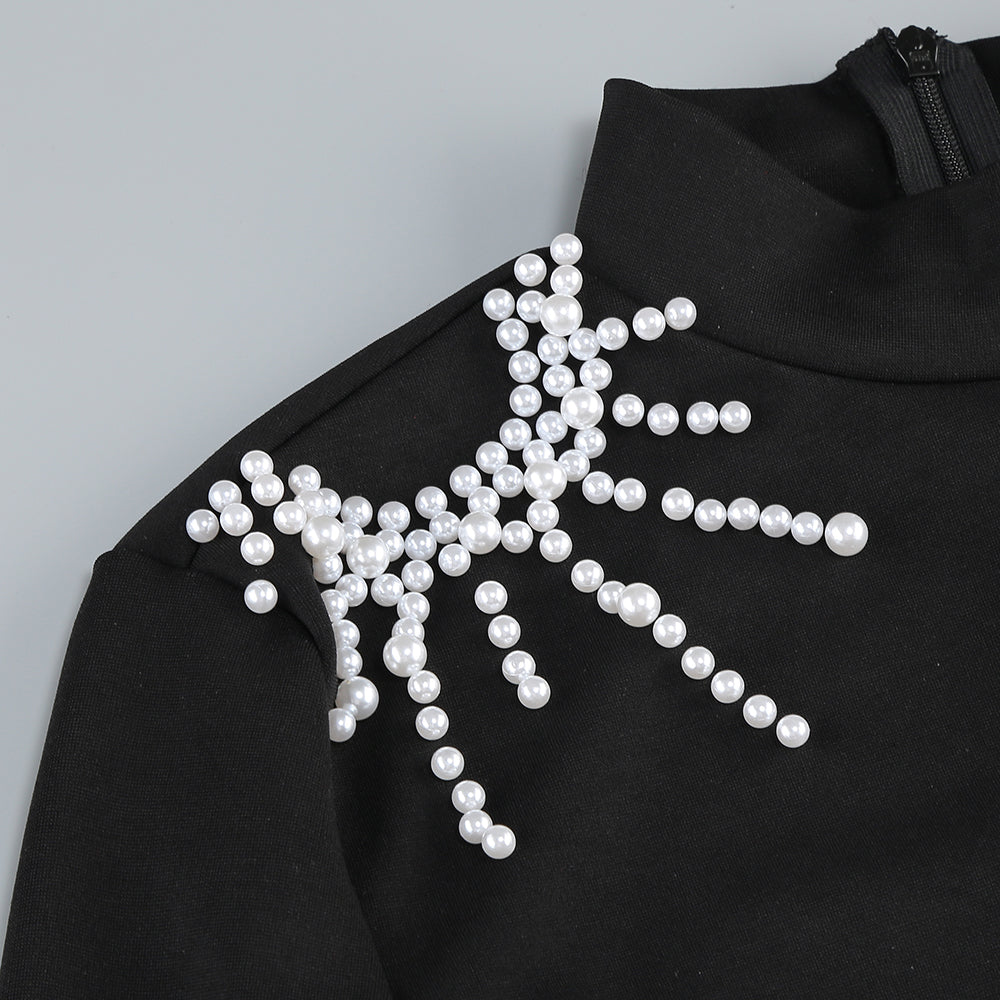 Long Sleeve Pearl Dress Black