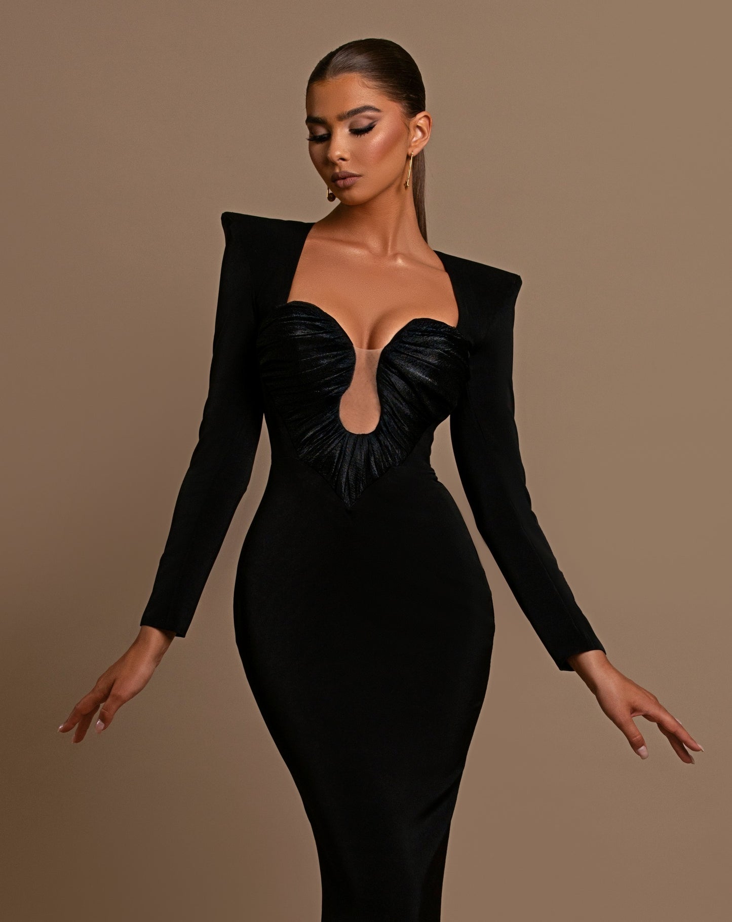 Long Sleeve Draped Bustier Maxi Dress HV1991