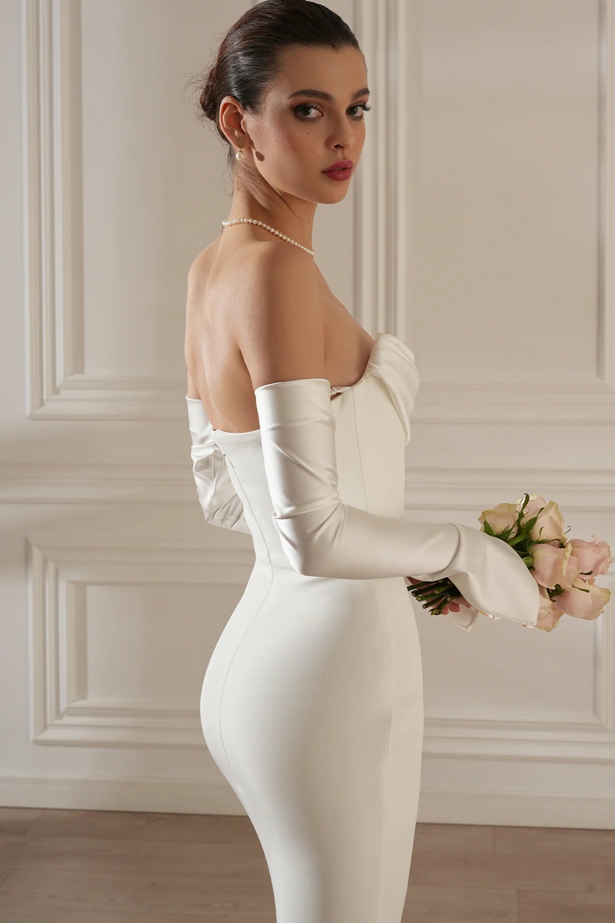 Long Sleeve Strapless Draped Maxi Dress HV2127