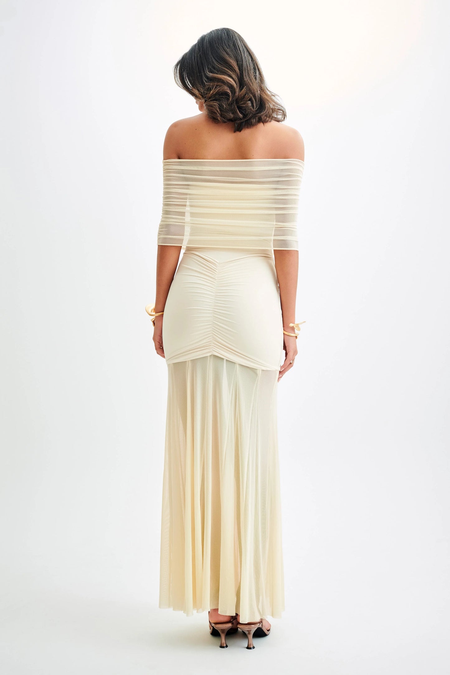 Bardot Ruched Maxi Dress Ivory HV2140
