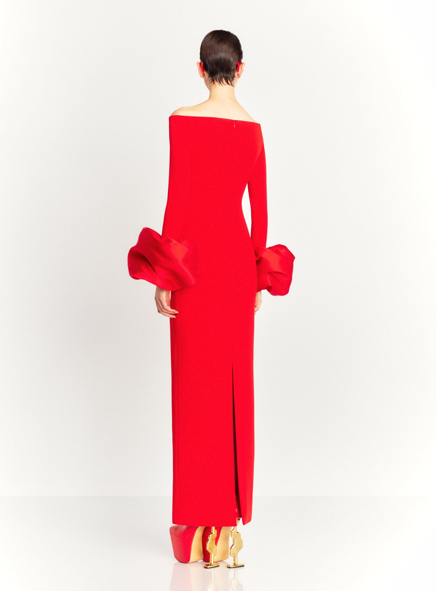 Long Sleeve Bardot Maxi Dress Red HV1855