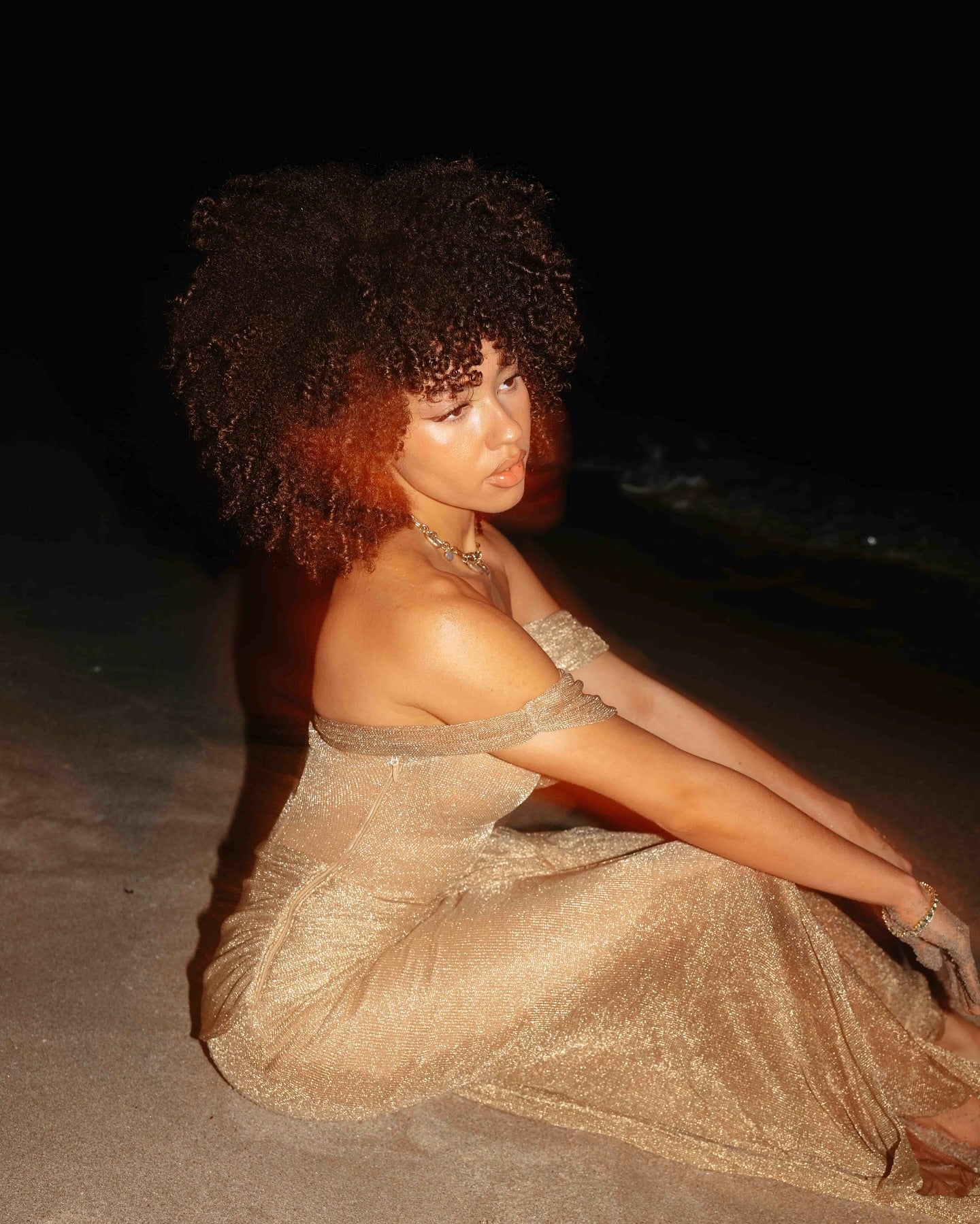 One Shoulder Draped Maxi Dress Gold Nude HV2070