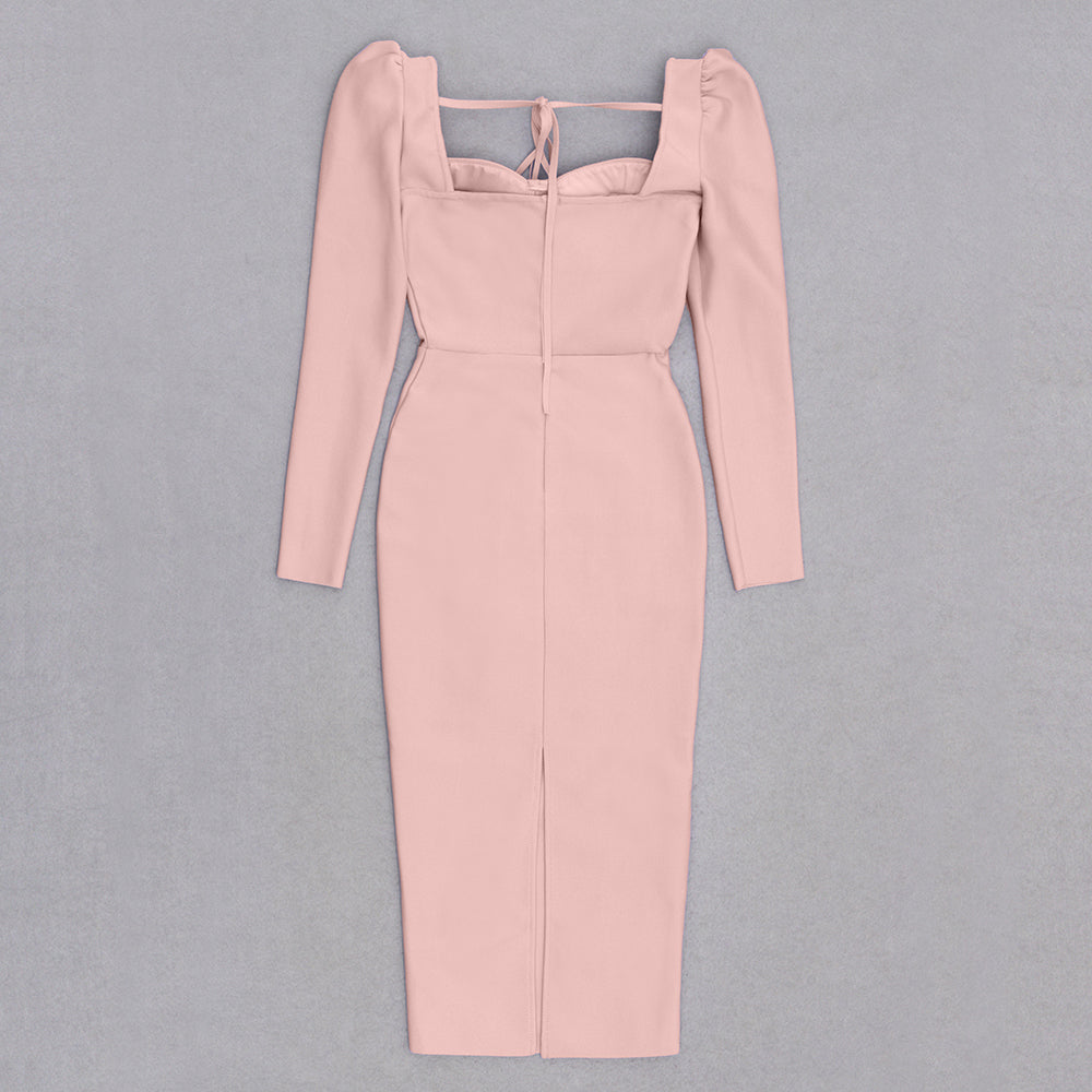 Long Sleeve Corset Design Midi Dress HV9755