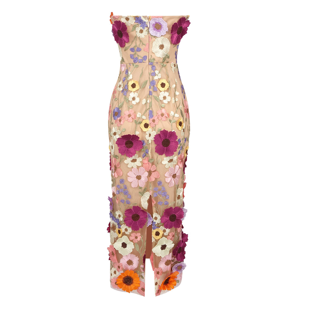 Strapless Floral Midi Dress HV1280