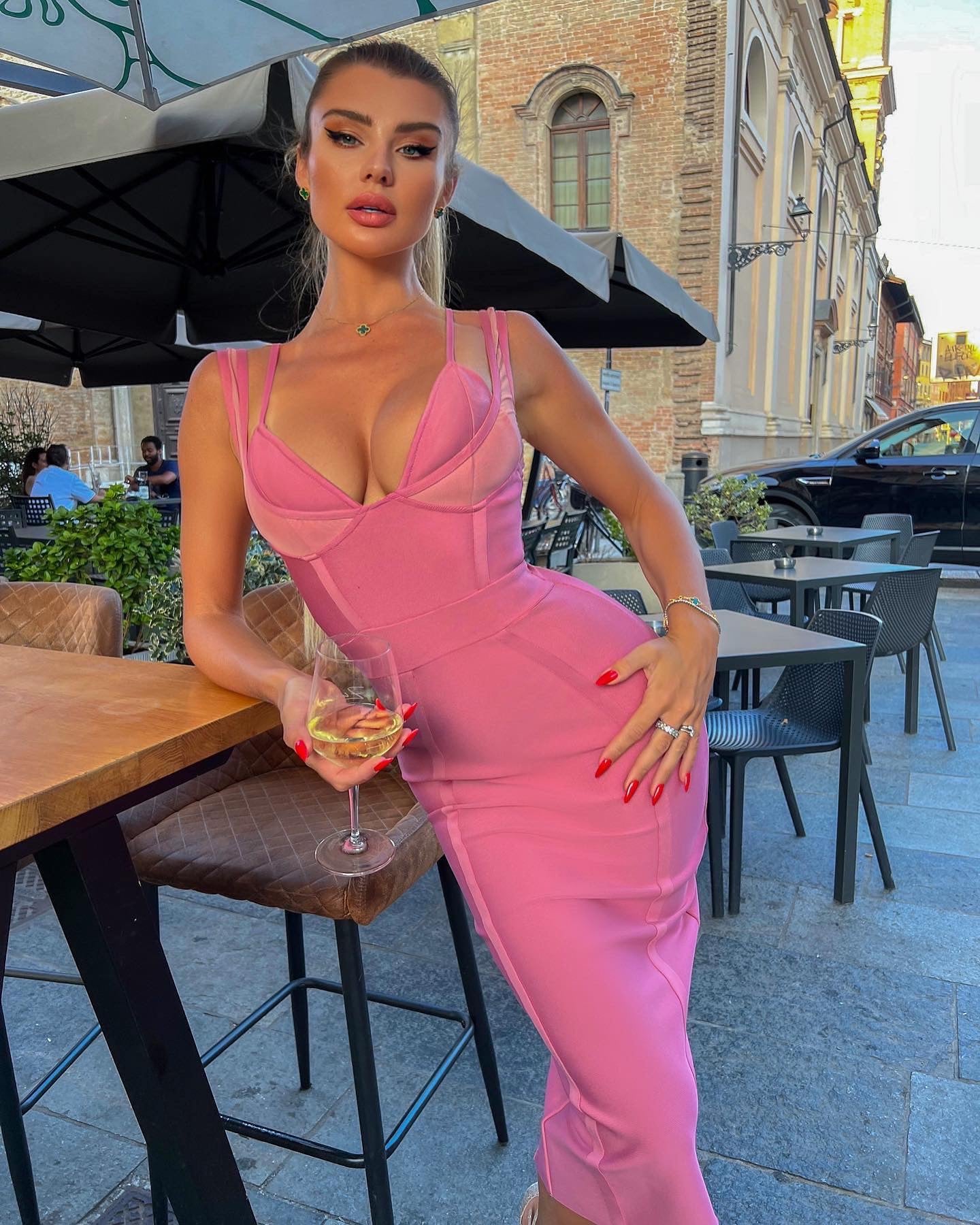 Mesh Bustier Structured Midi Dress HV8632