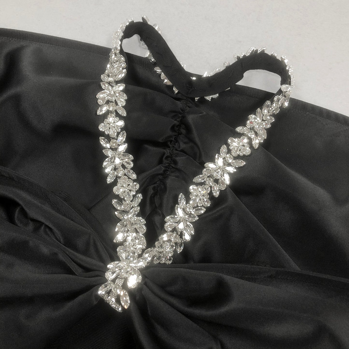 Halter Crystal Draped Bardot Maxi Dress
