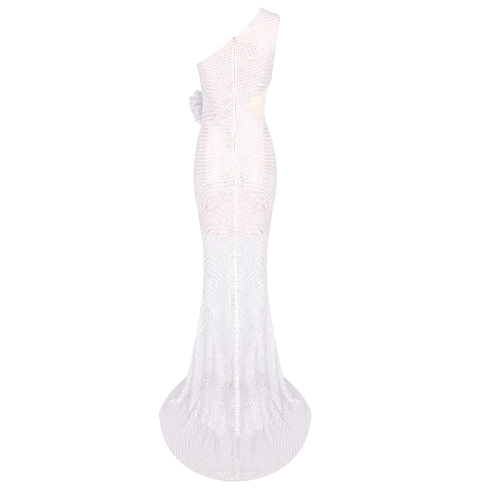 One Shoulder Floral Detail Maxi Dress White HV1930