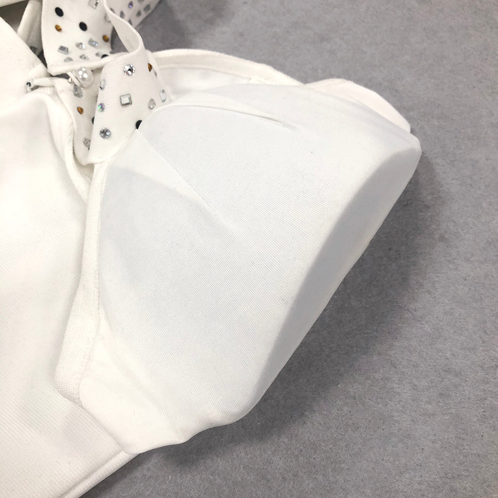 Crystal Embellished Feather Hem Dress White HV1471