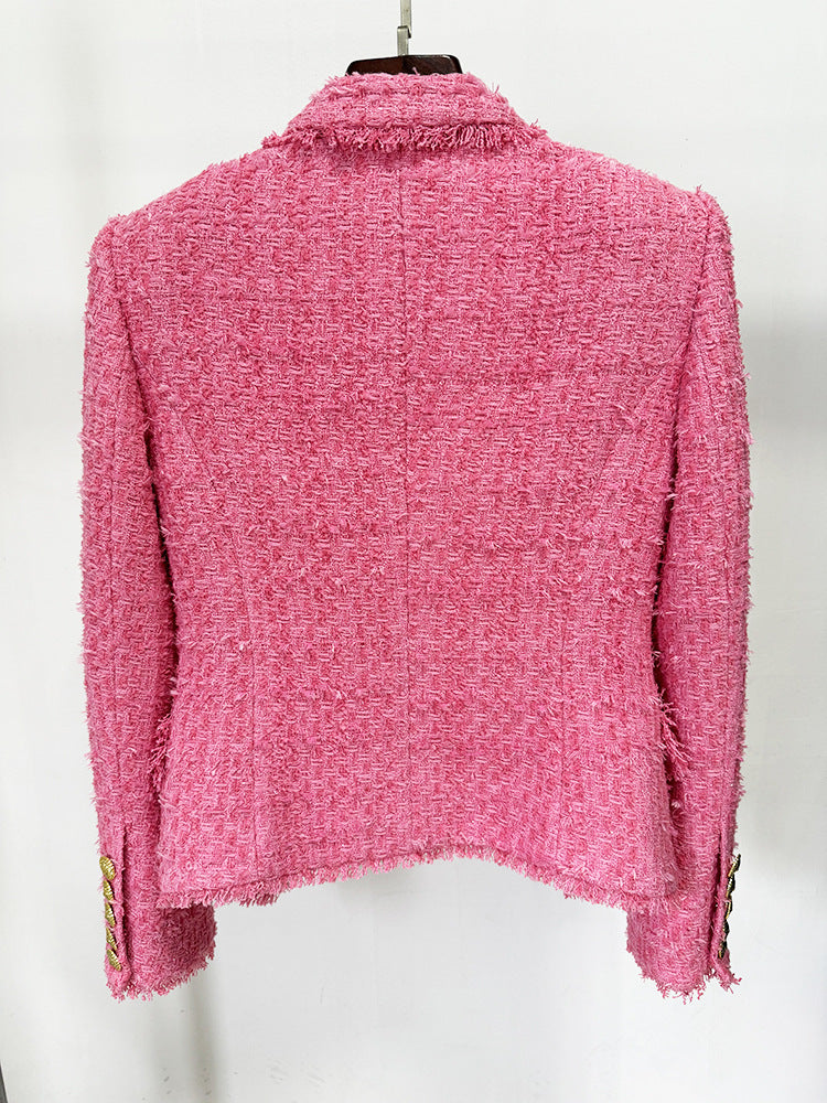 Long Sleeve Frayed Blazer Hot Pink