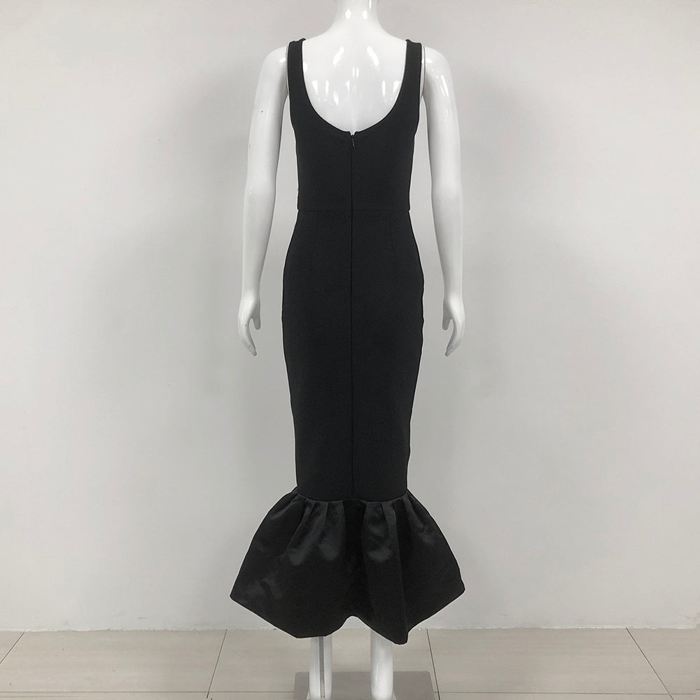 Floral Pearl Mermaid Midi Dress Black HV1598