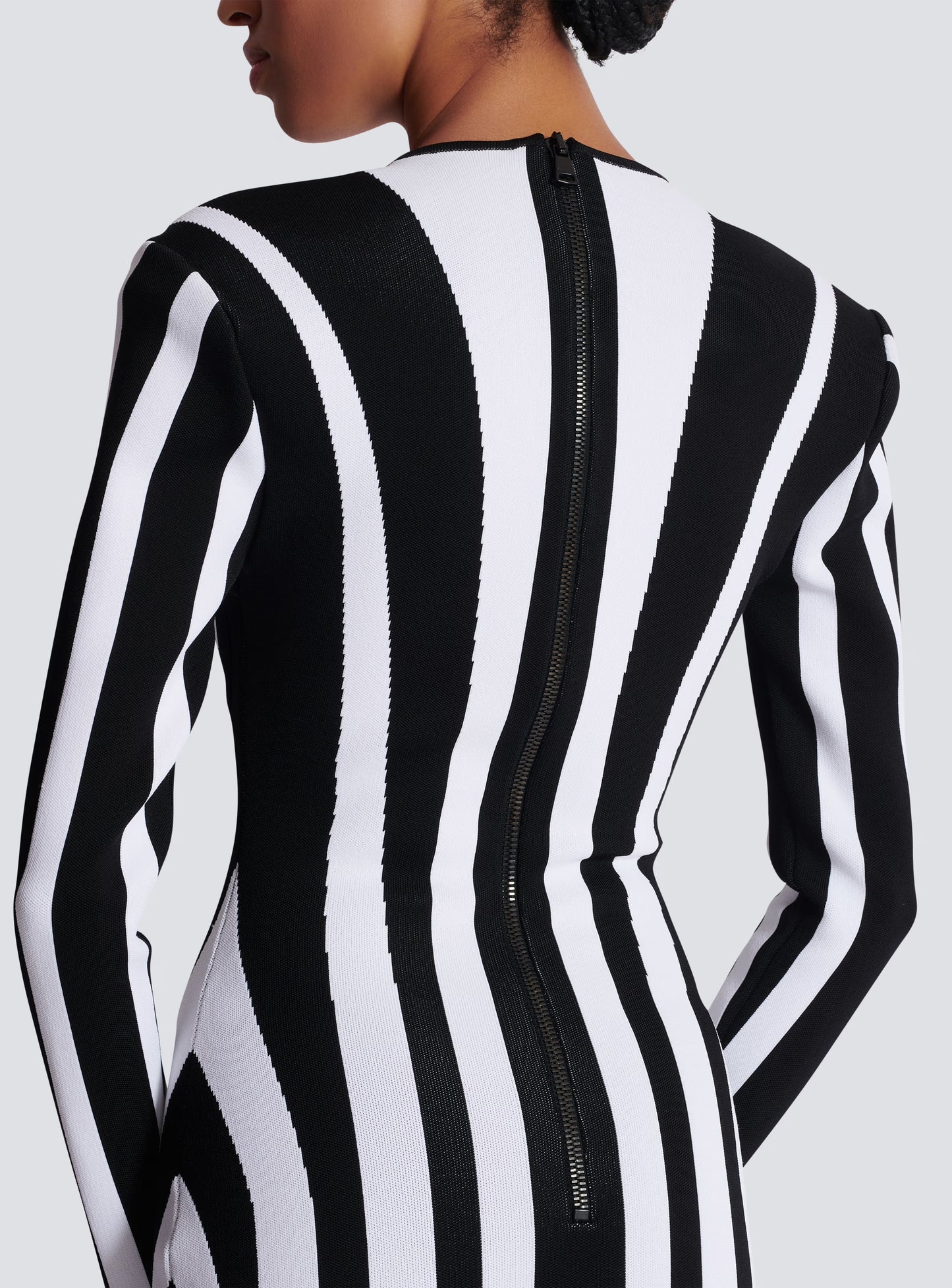 Long Sleeve Bustier Striped Dress Black White HV1805