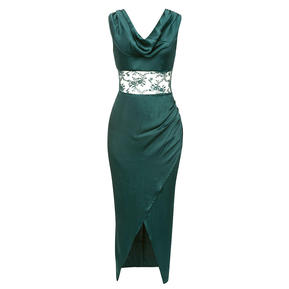 Lace Insert Draped Maxi Dress HV9553