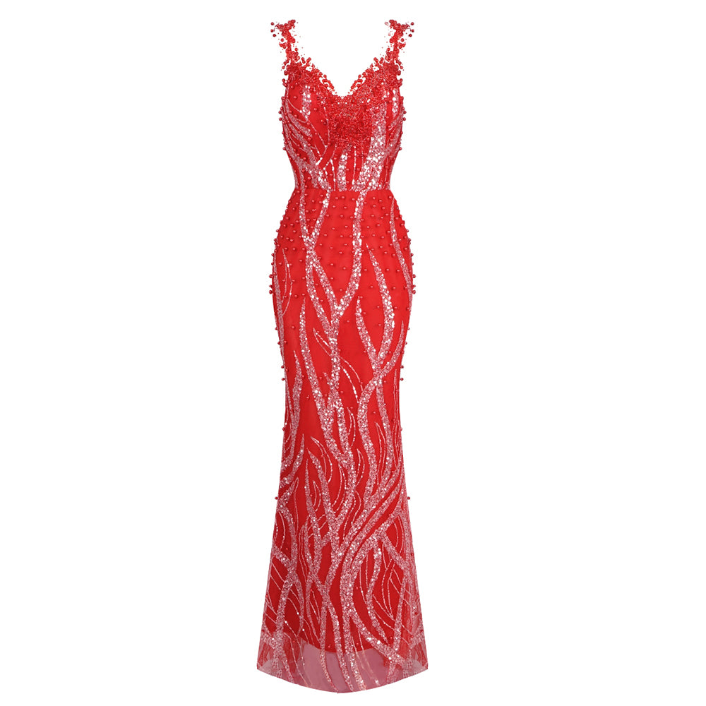 Sequin Maxi Dress Red Silver HV1998