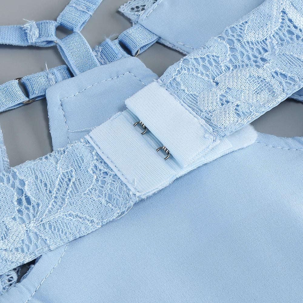 Long Sleeve Strappy Lace Bustier Dress Blue HV1345