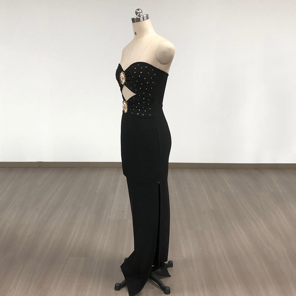 Strapless Embellished Cut Out Maxi Dress HV1430