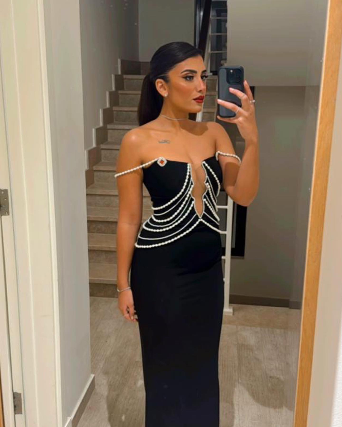 Pearl Bardot Maxi Dress Black