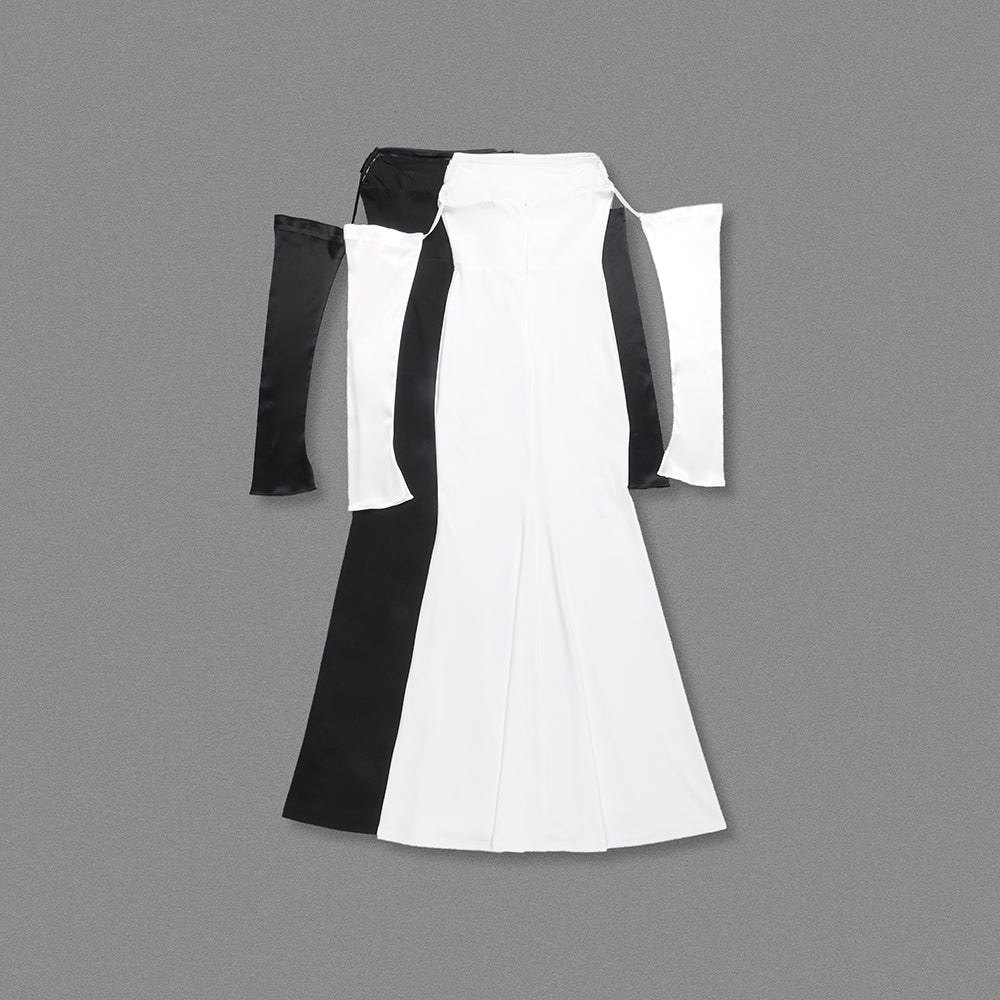 Long Sleeve Strapless Draped Maxi Dress HV2127