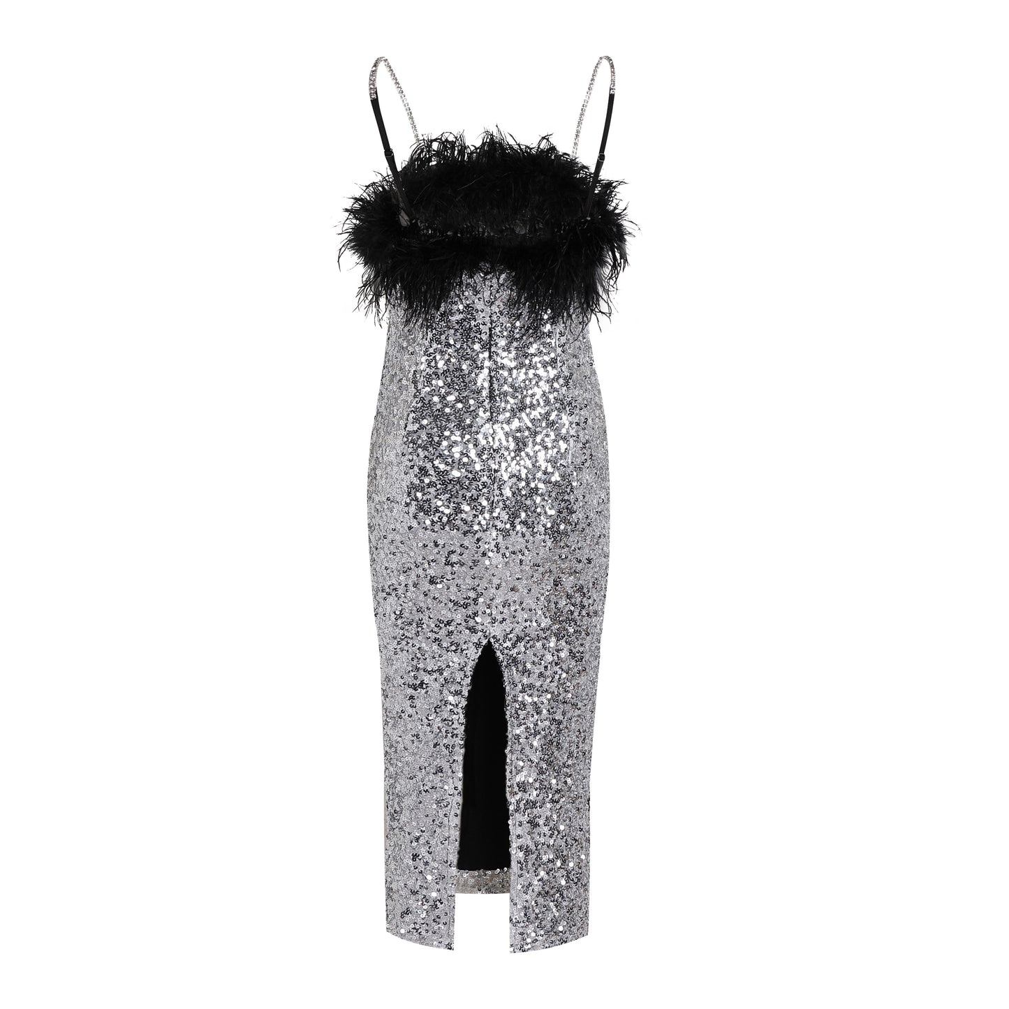 Feather Detail Sequin Midi Dress Pink White