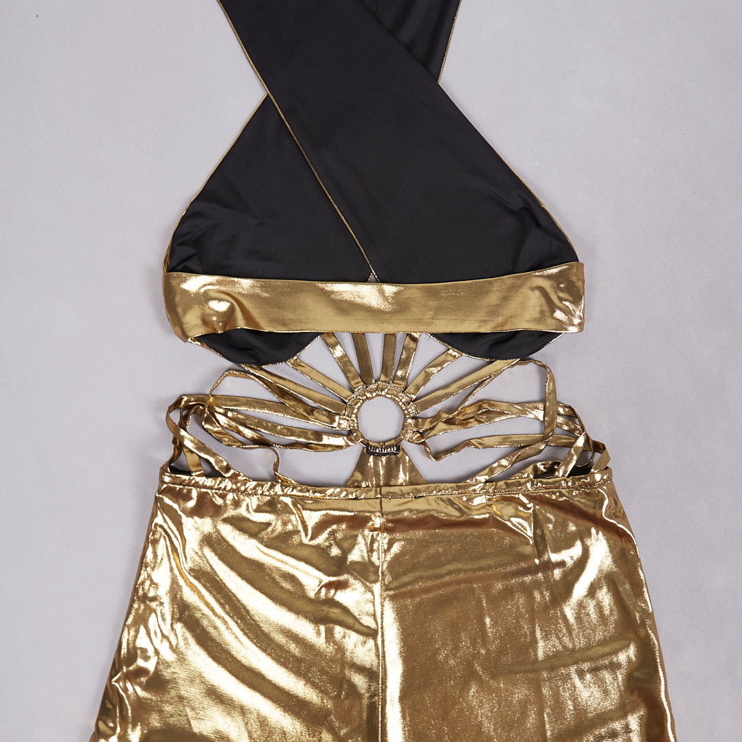 Halter Cut Out Jumpsuit Gold C2406
