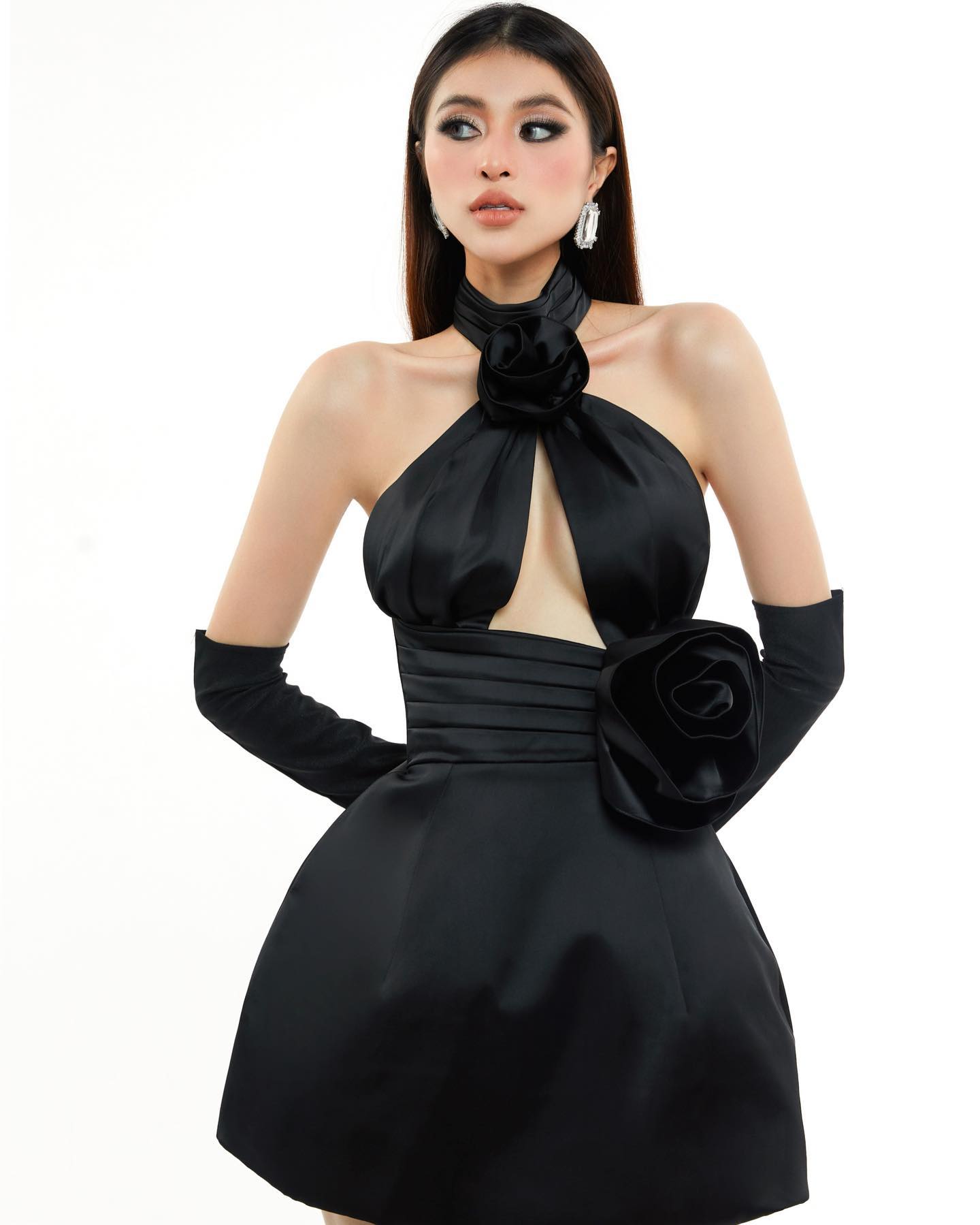 Halter Flower Detail A Line Dress HV1084