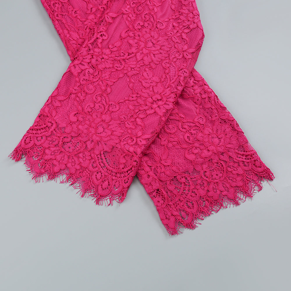 Lace Three Piece Co Ord Set Hot Pink