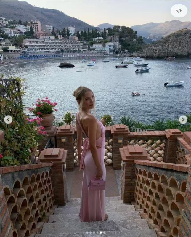 One Shoulder Backless Maxi Dress Pink