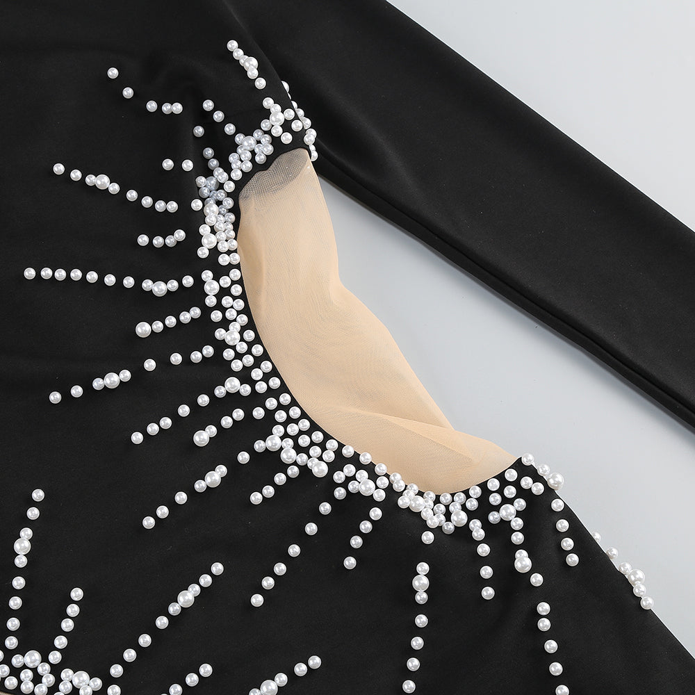 Long Sleeve Pearl Dress Black