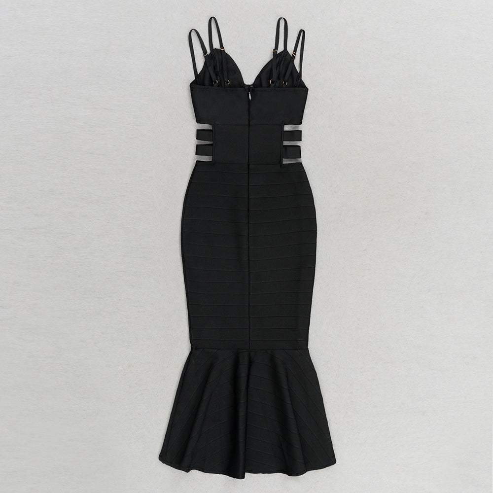 Bustier Belt Detail Mermaid Midi Dress Black HV9630