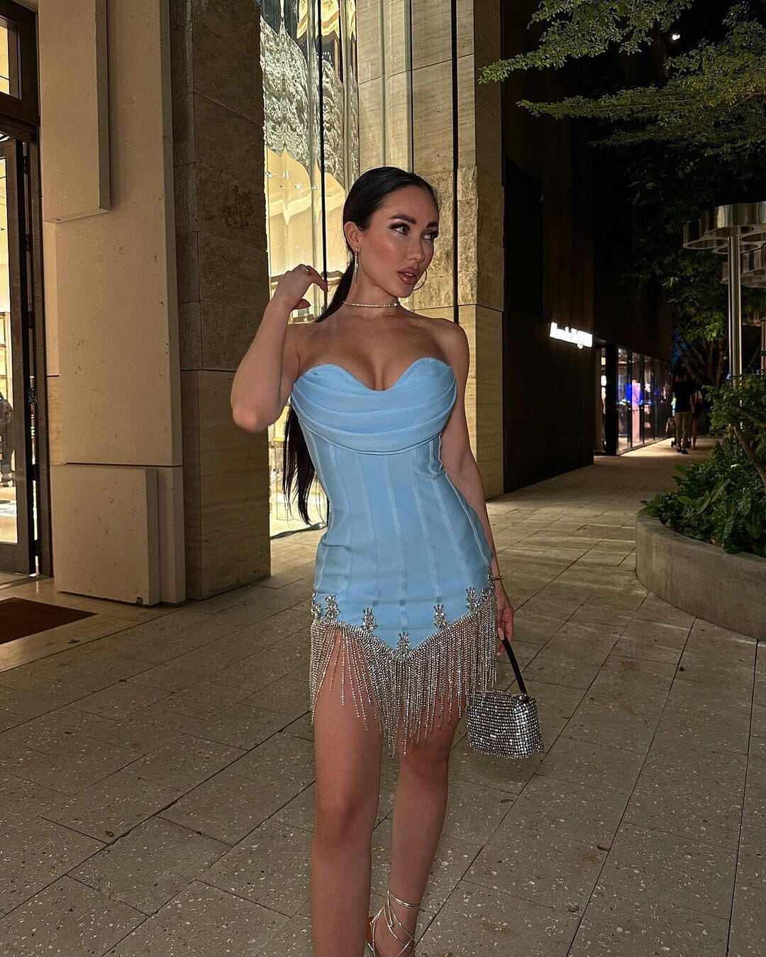 Strapless Crystal Tassel Dress HV9166