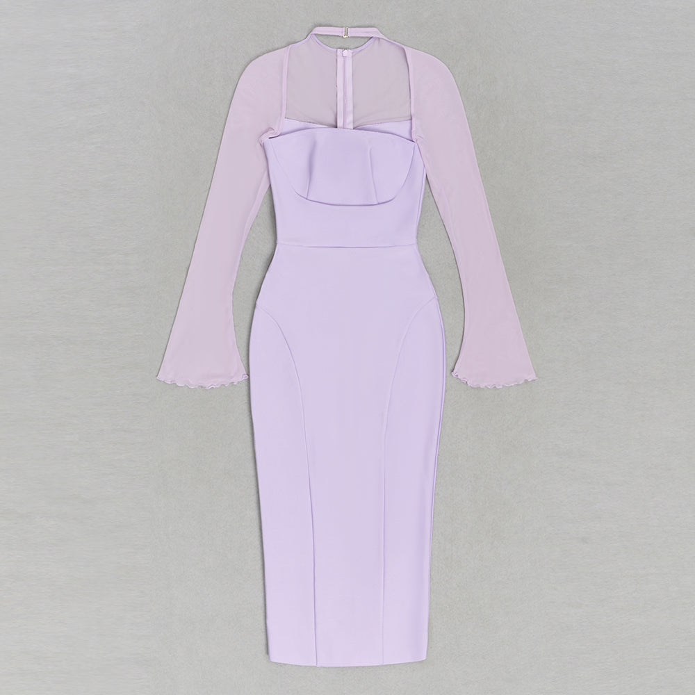 Mesh Long Sleeve Midi Dress HV9757